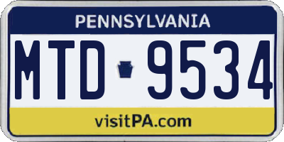PA license plate MTD9534