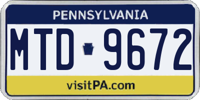 PA license plate MTD9672