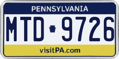 PA license plate MTD9726