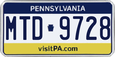 PA license plate MTD9728