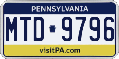 PA license plate MTD9796