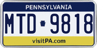 PA license plate MTD9818