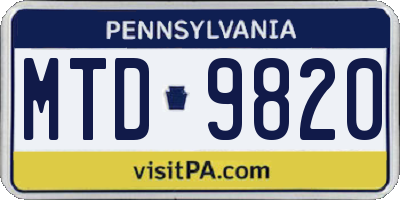 PA license plate MTD9820