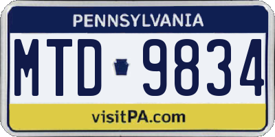PA license plate MTD9834