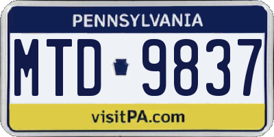 PA license plate MTD9837