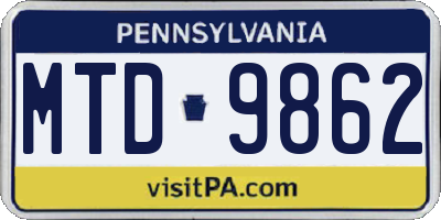 PA license plate MTD9862