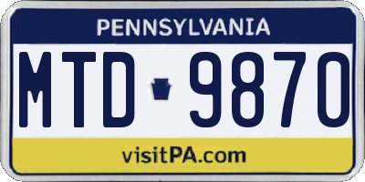 PA license plate MTD9870