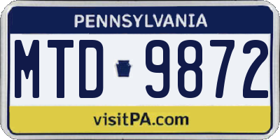 PA license plate MTD9872