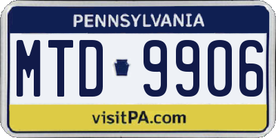 PA license plate MTD9906