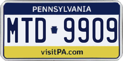 PA license plate MTD9909