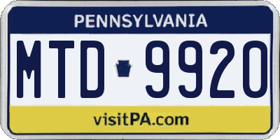 PA license plate MTD9920