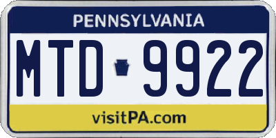 PA license plate MTD9922