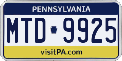PA license plate MTD9925