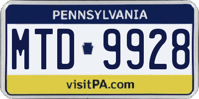 PA license plate MTD9928