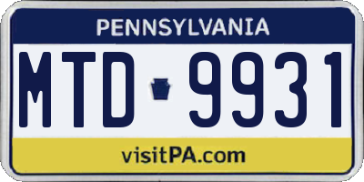PA license plate MTD9931