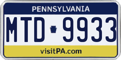 PA license plate MTD9933