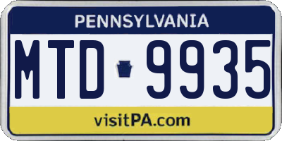 PA license plate MTD9935