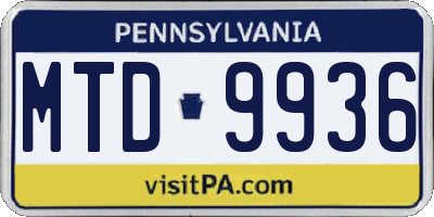PA license plate MTD9936