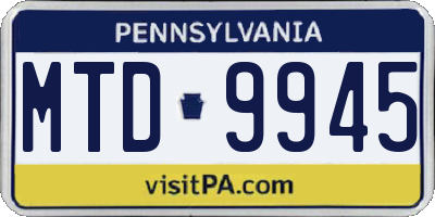 PA license plate MTD9945