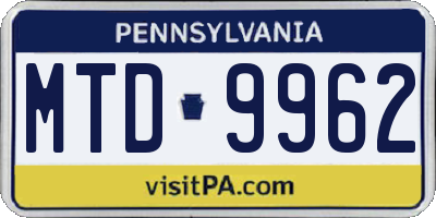 PA license plate MTD9962