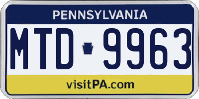PA license plate MTD9963