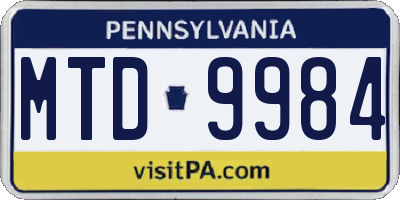 PA license plate MTD9984