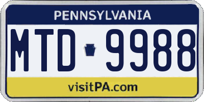 PA license plate MTD9988
