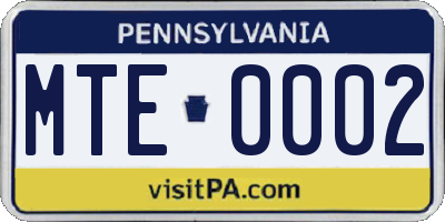 PA license plate MTE0002