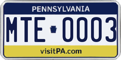 PA license plate MTE0003