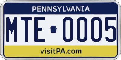 PA license plate MTE0005