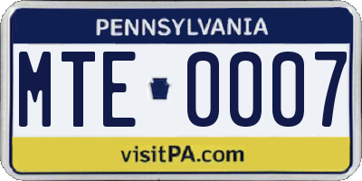 PA license plate MTE0007
