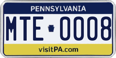 PA license plate MTE0008