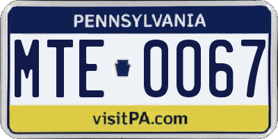 PA license plate MTE0067