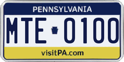 PA license plate MTE0100