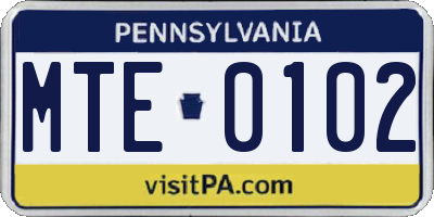 PA license plate MTE0102