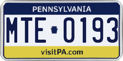 PA license plate MTE0193