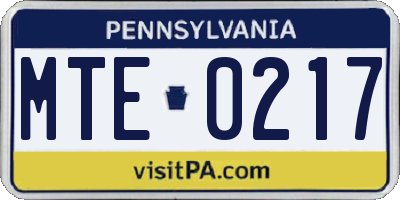 PA license plate MTE0217