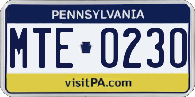 PA license plate MTE0230