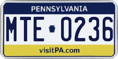 PA license plate MTE0236