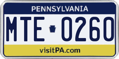 PA license plate MTE0260