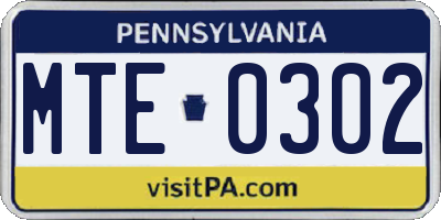 PA license plate MTE0302