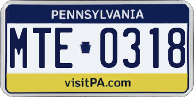 PA license plate MTE0318