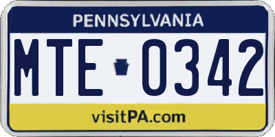 PA license plate MTE0342