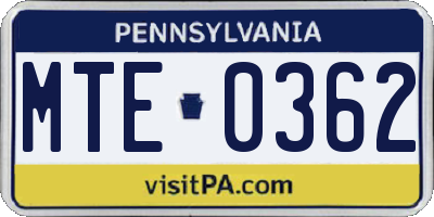 PA license plate MTE0362