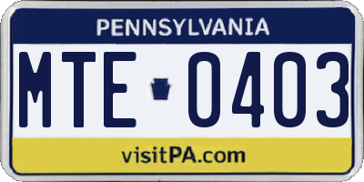 PA license plate MTE0403