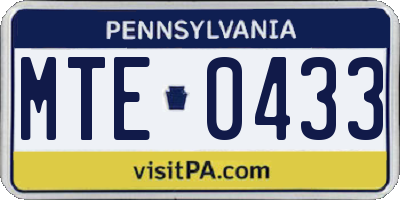 PA license plate MTE0433