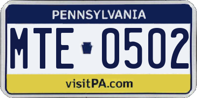 PA license plate MTE0502