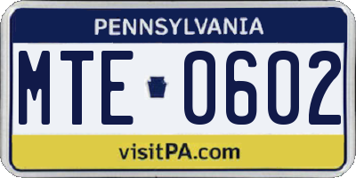 PA license plate MTE0602