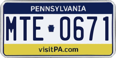 PA license plate MTE0671