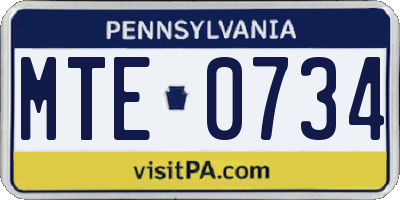 PA license plate MTE0734